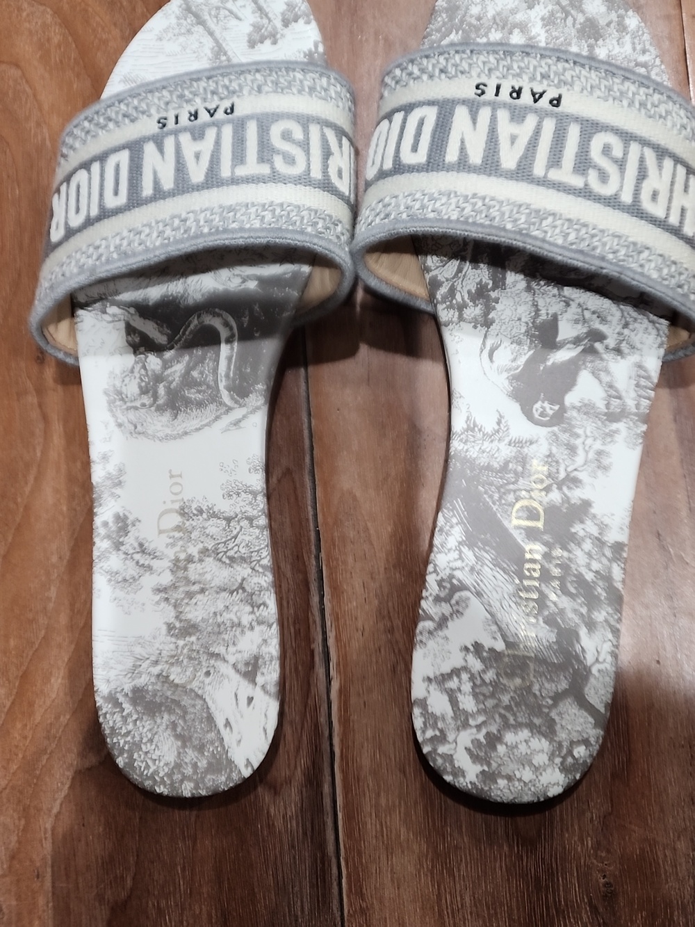 Dior Gray and White Christian Dior Paris Slide Sandals - Picture 3 of 7